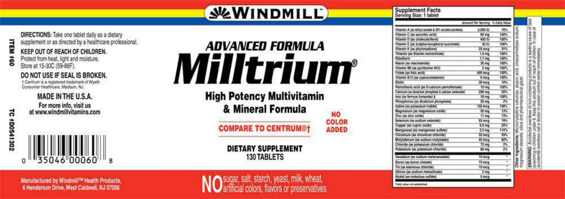 Label for Advanced Formula Milltrium