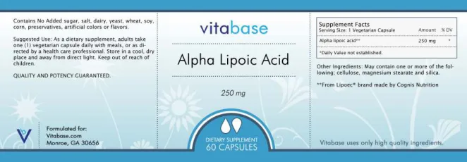 Label for Alpha Lipoic Acid 250 mg