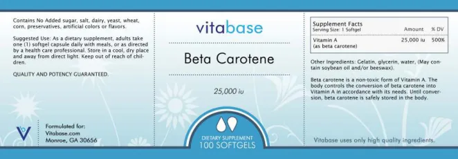 Label for Beta Carotene 25,000 IU