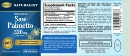 Label for Standardized Saw Palmetto 320 mg