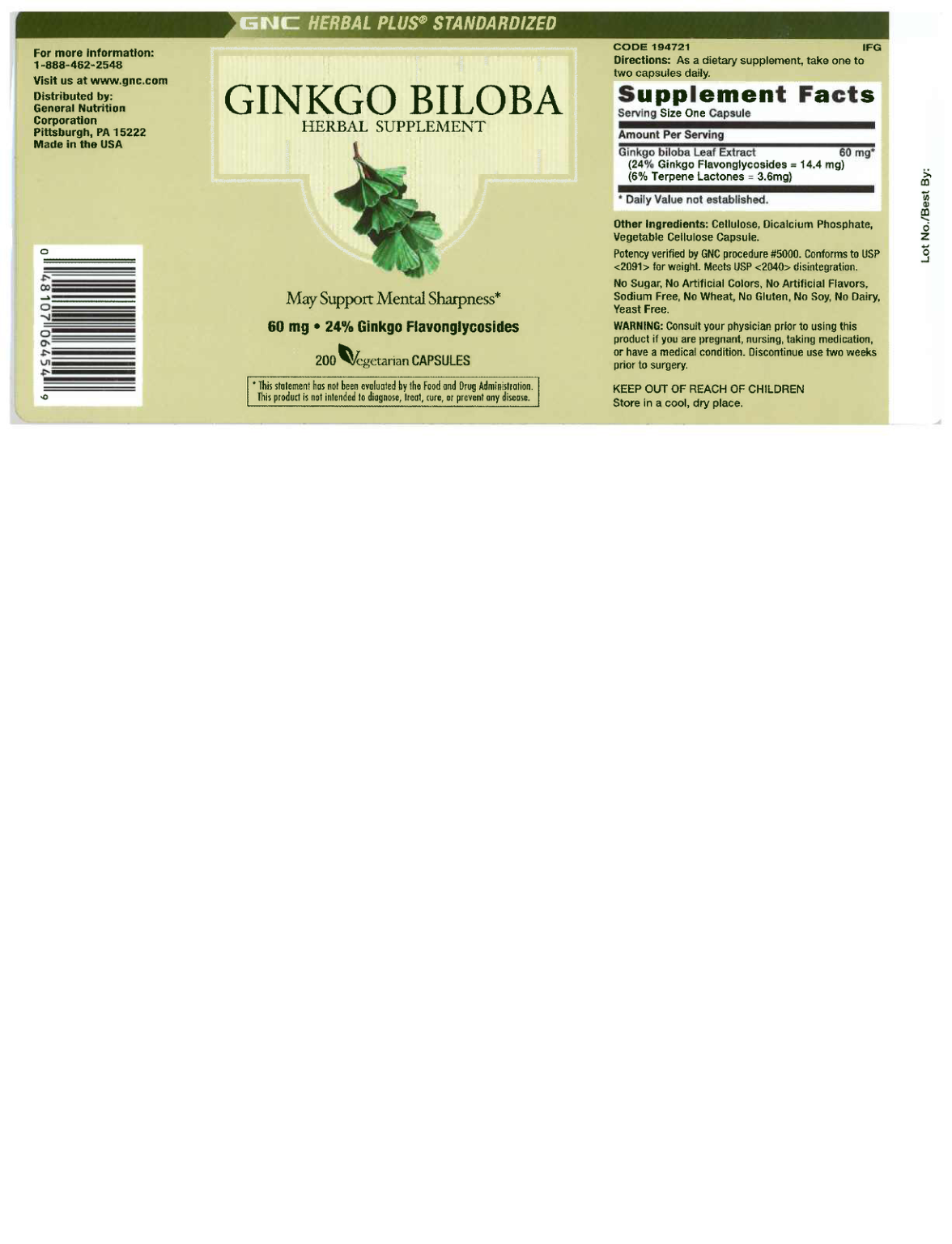 Label for Ginkgo Biloba