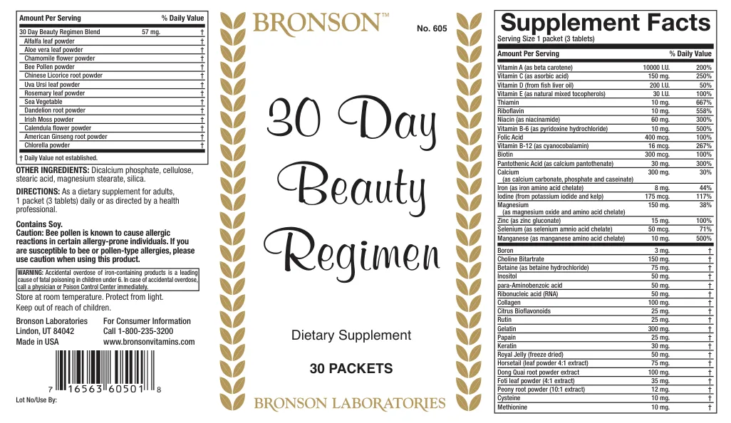 Label for 30 Day Beauty Regimen