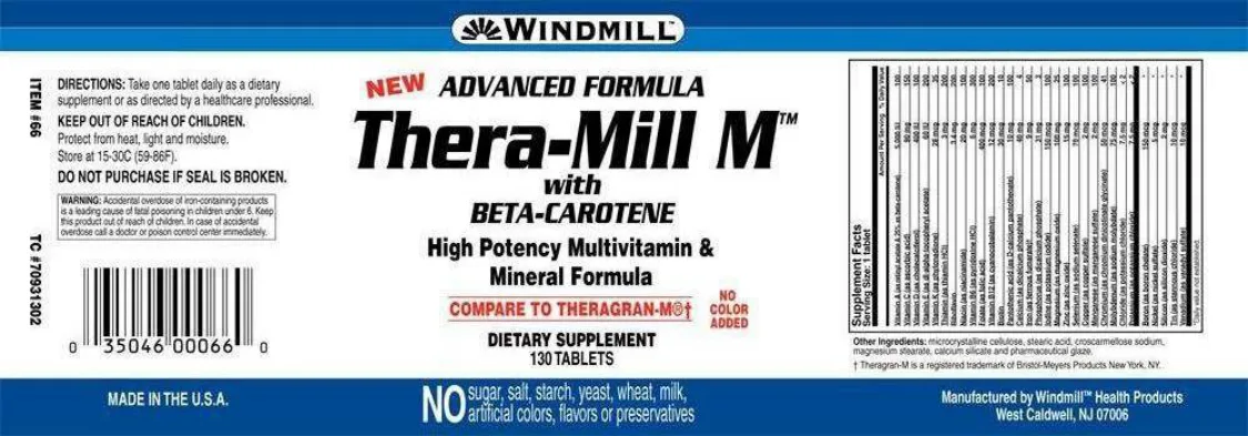 Label for Advanced Formula Thera-Mill M With Beta-Carotene