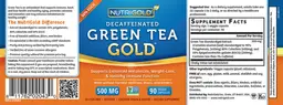 Label for Decaffeinated Green Tea Gold 500 mg