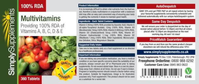 Label for Multivitamins