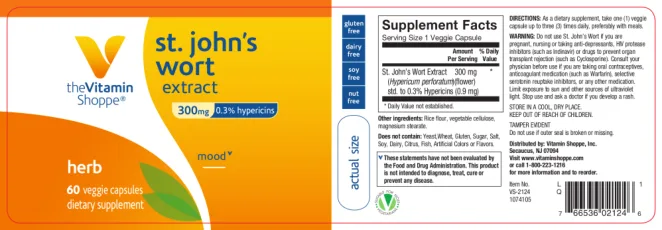 Label for St. John's Wort Extract 300 mg