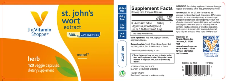 Label for St. John's Wort Extract 300 mg