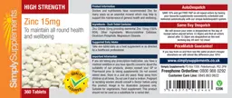 Label for High Strength Zinc 15 mg