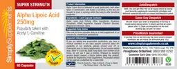 Label for Super Strength Alpha Lipoic Acid 250 mg