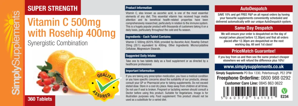 Label for Vitamin C 500 mg With Rosehip 400 mg