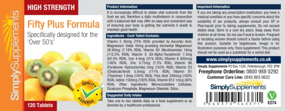 Label for Fifty Plus Formula