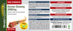 Label for High Strength Korean Ginseng 2000 mg