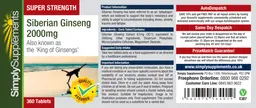Label for Super Strength Siberian Ginseng 2000 mg