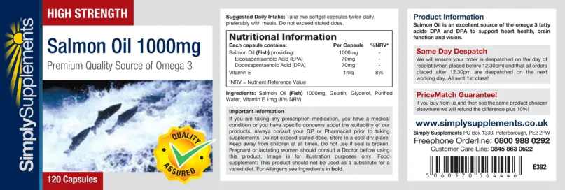 Label for High Strength Salmon OIl 1000 mg
