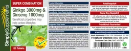Label for Super Combination Ginkgo 3000 mg & Ginseng 1000 mg