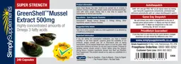 Label for Super Strength GreenShell Mussel Extract 500 mg
