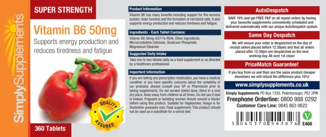 Label for Super Strength Vitamin B6 50 mg