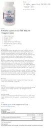 Label for R-Lipoic Acid 100 mg