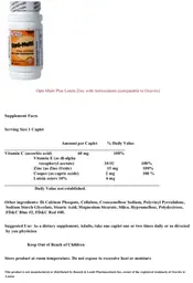 Label for Opti-Multi Plus Lutein Zinc With Antioxidants