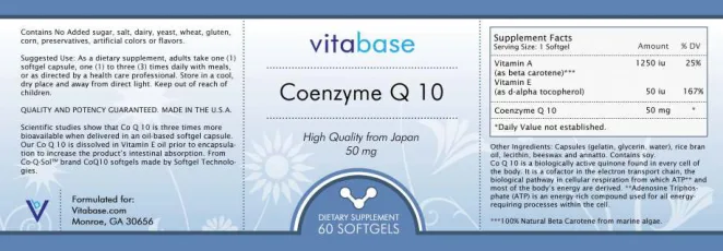 Label for Coenzyme Q 10 50 mg