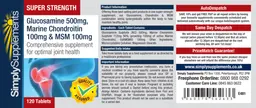 Label for Super Strength Glucosamine 500 mg, Marine Chondroitin 100 mg & MSM 100 mg
