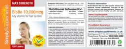 Label for Biotin 10,000 mcg