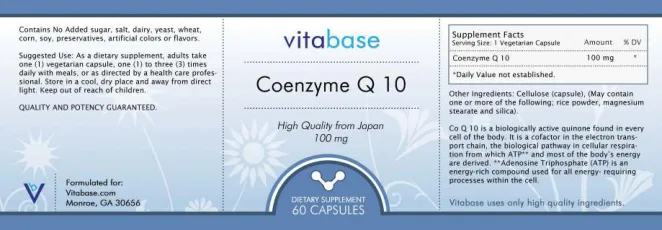 Label for Coenzyme Q 10 100 mg