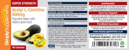 Label for Super Strength Acetyl L-Carnitine 500 mg