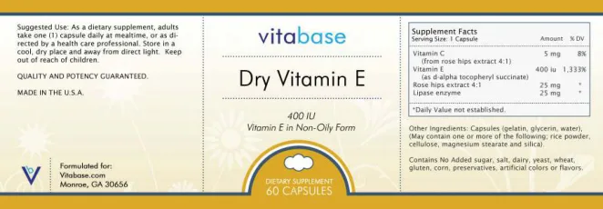 Label for Dry Vitamin E 400 IU