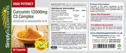 Label for High Potency Curcumin 12000 mg C3 Complex