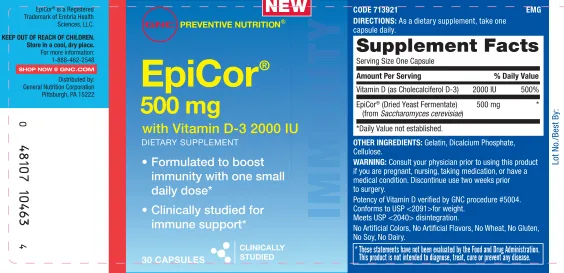 Label for EpiCor 500 mg With Vitamin D-3 2000 IU
