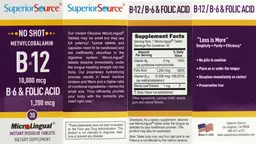 Label for Methylcobalamin B-12 10,000 mcg B-6 & Folic Acid 1,200 mcg