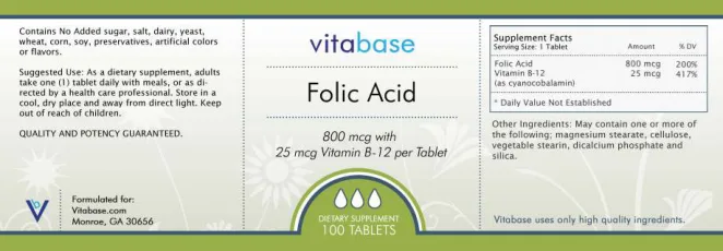Label for Folic Acid 800 mcg With 25 mcg Vitamin B-12