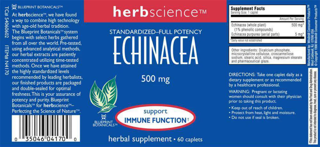Label for Echinacea 500 mg