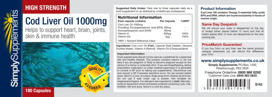 Label for High Strength Cod Liver Oil 1000 mg