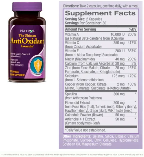 Label for The Ultimate AntiOxidant Formula