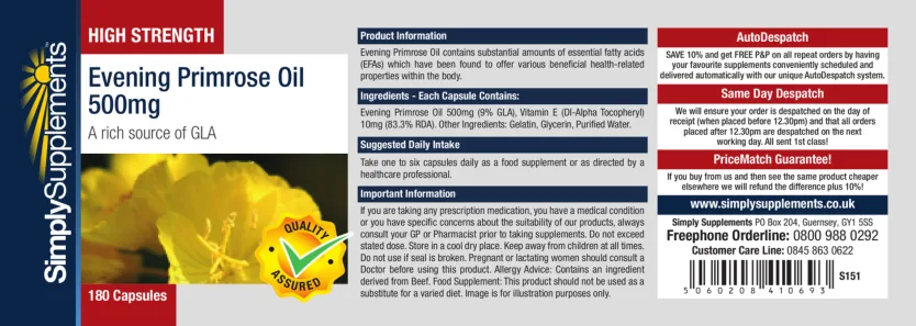 Label for High Strength Evening Primrose Oil 500 mg