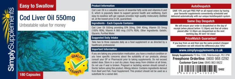 Label for Cod Liver Oil 550 mg