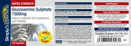 Label for Super Strength Glucosamine Sulphate 1500 mg