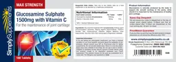 Label for Max Strength Glucosamine Sulphate 1500 mg With Vitamin C