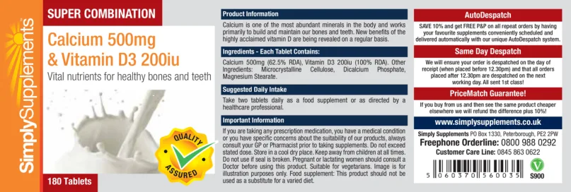Label for Calcium 500 mg & Vitamin D3 200 IU
