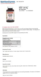 Label for MSM 1,000 mg