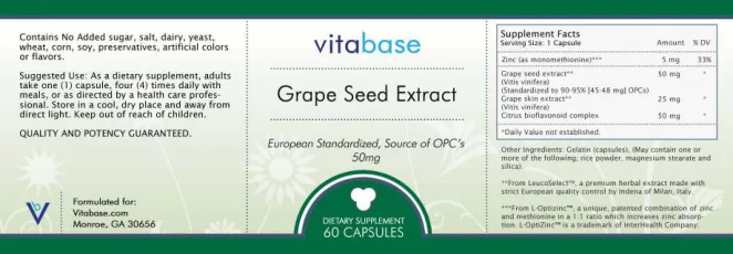 Label for Grape Seed Extract 50 mg