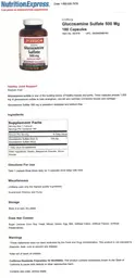 Label for Glucosamine Sulfate 500 mg