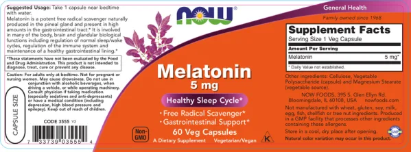 Label for Melatonin 5 mg
