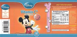Label for Disney Vitamin C+ Gummies Orange Flavor