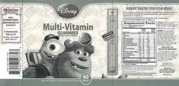 Label for Disney Monsters University Multi-Vitamin Gummies