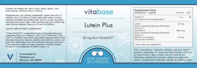 Label for Lutein Plus 20 mg