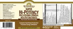 Label for Super Hi-Potency Multi-Vitamin & Mineral With Phytonutrients