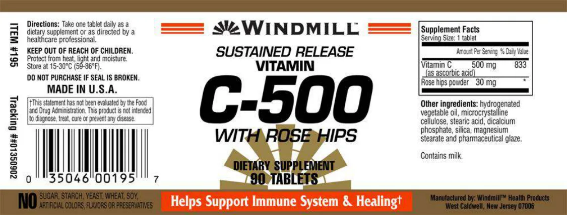 Label for Sustained Release Vitamin C-500 With Rose Hips